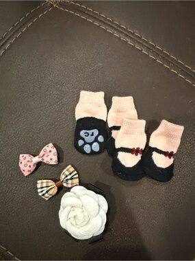 Pink & Black Dog Socks and Hair Bow Set